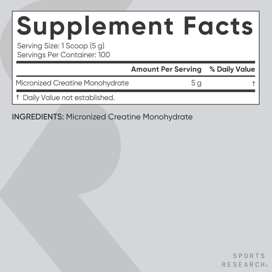 Sports Research - Creatine Monohydrate, 5G micronized Creatinine - 500g, Unflavoured
