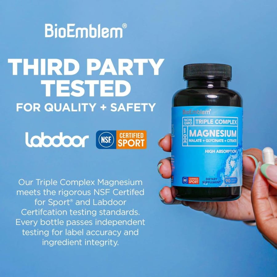 BioEmblem Triple Complex Magnesium 300mg 90 caps - Magnesium Glycinate - Magnesium Glycinate - Multi Magnesium - Made in USA