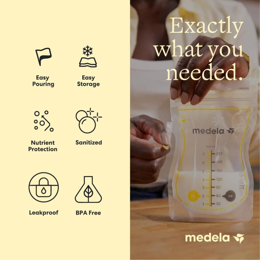 Medela Easy Pour Disposable Breast Milk Storage Bags, 7 oz/210 ml Capacity, Leakproof Design with Milk Protection, Made Without BPA, Pack of 100
