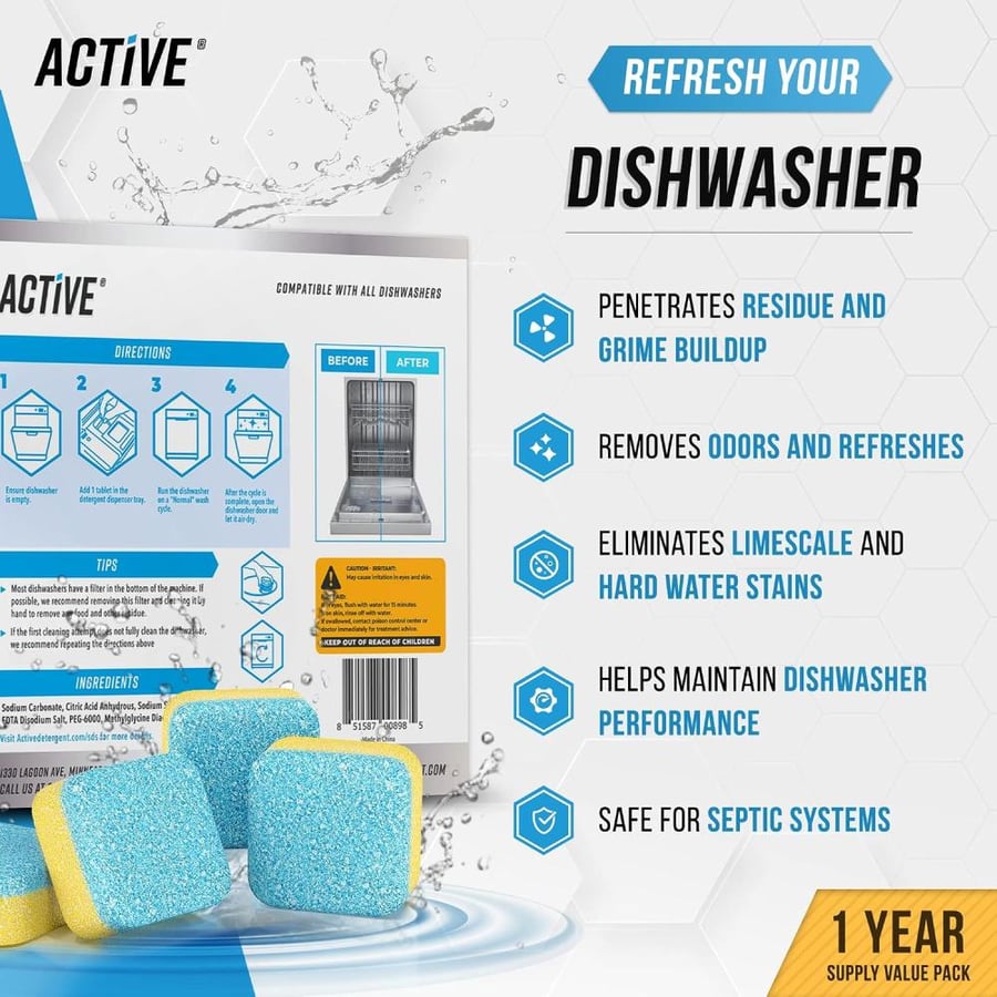 Dishwasher Cleaner And Deodorizer Tablets 24 Pack Deep Cleaning Descaler Pods Formulated To Clean Dish Washer Machine, Heavy Duty And Septic Safe, Natural Remover For Limescale, Hard Water,