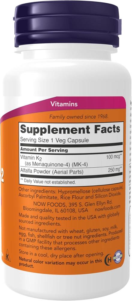 Now Foods, Vitamin K-2, 100 mcg, 100 Veg Capsules