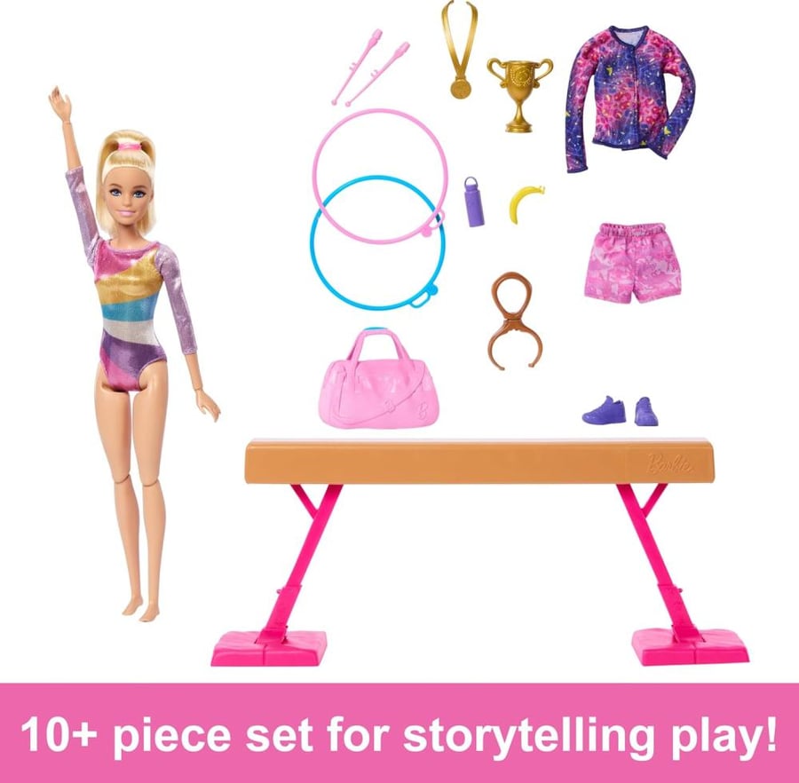 Barbie Gymnastics Playset with Blonde Fashion Doll, Balance Beam, 10+ Accessories & Flip Feature