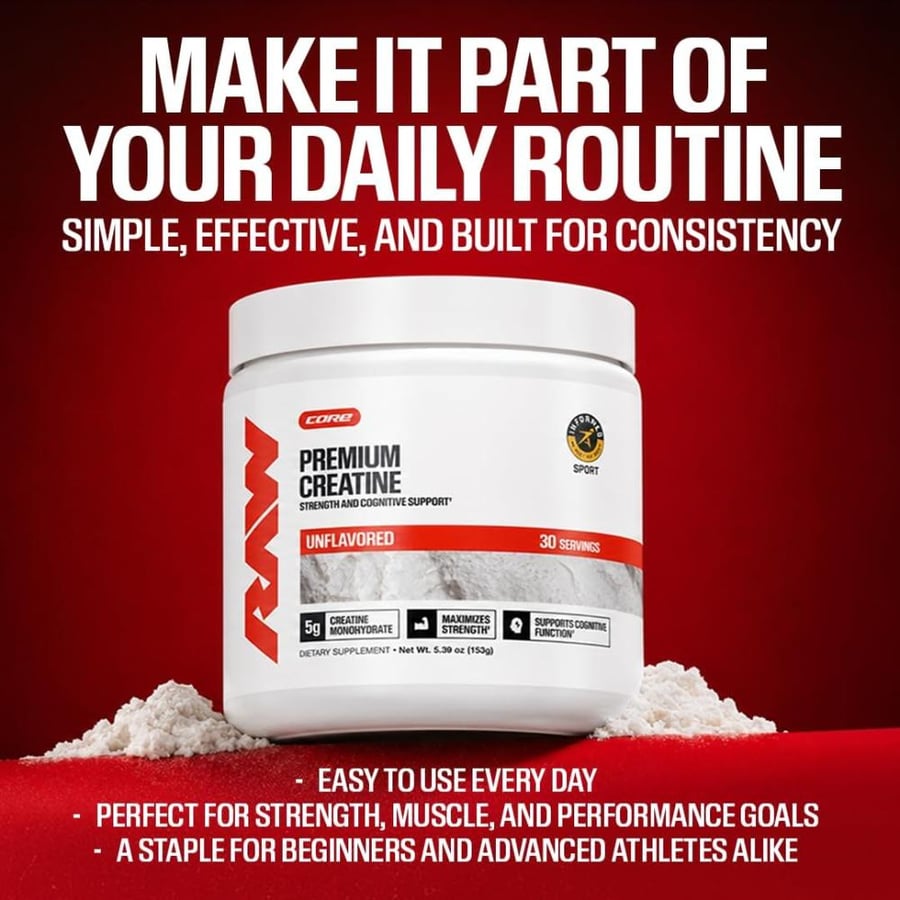 RAW Creatine monohydrate Powder, unflavored, 30 Servings