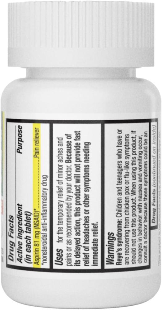 HealthA2Z® Aspirin 81 mg | DYE Free | Low Strength | 200 Counts | Pain Relief | Reduces Minor Aches Muscle Pain & Cramps | Fever Reducer | Reduces Headache | (NSAID)