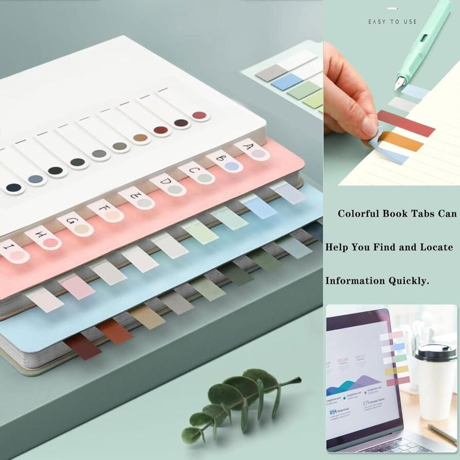 Generic 1200pcs Page Markers,Morandi Sticky Note Tabs Colored Writable and Repositionable Book Flags Tabs Strip Index Tabs,Page Tabs