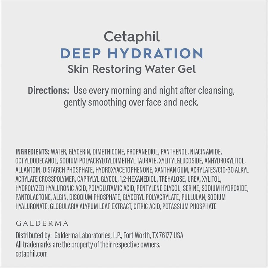 Cetaphil Deep Hydration Water Gel Face Moisturizer, Dry Skin, 1.7 oz