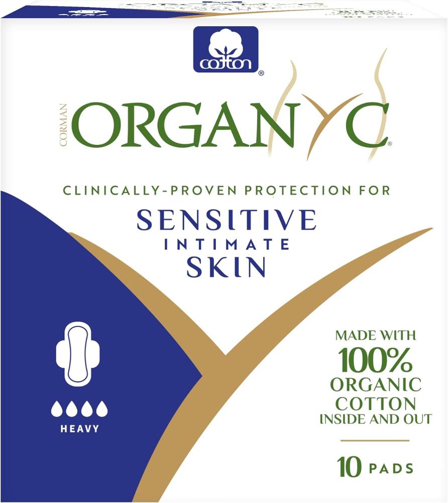 Organyc Clinically Proven Protection Organic Cotton Feminine Pads, Heavy Flow, 10 Pieces - Pack of 1