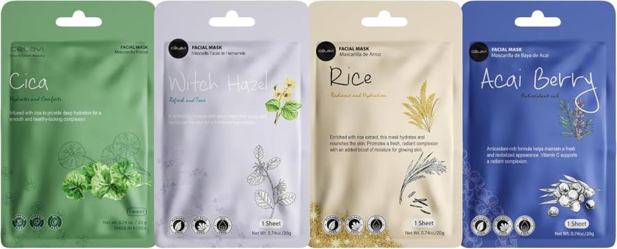 Celavi K-Beauty Skincare Essence Facial Face Mask Korea Skin Care Moisturizing C Set 36 Pack