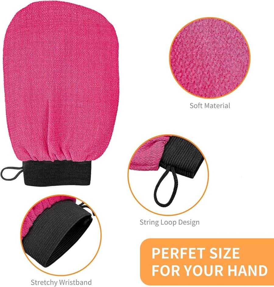 Korean Exfoliating Gloves 2 Pcs, SPA Exfoliator Scrub For Bath Shower Exfoliation Mitt, Body Scrubber Exfoliator, Dead Skin Remover Mitt For Women Men, Brush Sponge Loofah (Red)