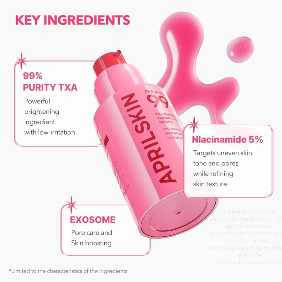APRILSKIN TXA Niacinamide Toning Shot 99 Spicule Facial SerumSkin Booster Serum99% High-Purity Tranexamic Acid 3% + Niacinamide 5% for Uneven Skin Tone, Pore CareKorean Skin Care1.01 fl. oz.