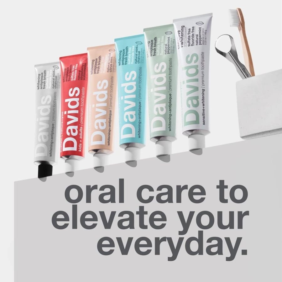 Davids Fluoride Free Whitening & Antiplaque Toothpaste, Natural Peppermint, Mouth & Gum Detox, SLS Free, EWG Verified Clean & Safe Ingredients, 5.25oz, Made in USA