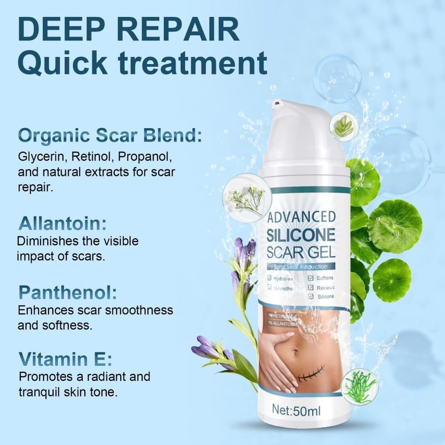 Advanced Scar Cream, Silicone Scar Gel, Treats Old and New Scars, Reduces the Appearance of Scars from, Body, Face, Stretch Marks, Surgical Scar, Keloids, Acne, Burns and More, 1.7 oz