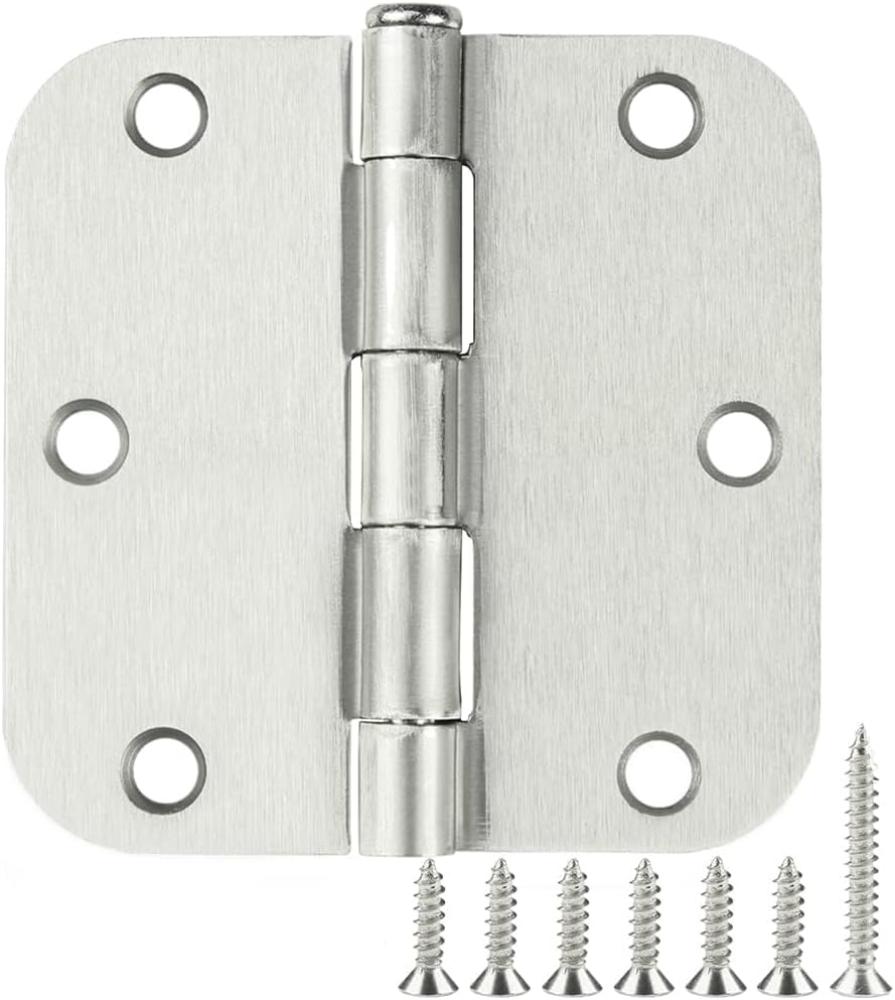 3 Pack Rounded Door Hinges Brushed Nickel 3.5 Inch 5/8" Radius Hardware Satin 3 ½" Heavy Duty Flat Iron Silver Hinge for Doors Kit Interior 3 1/2" Bedroom Kitchen Living Storage Study Room Hallway