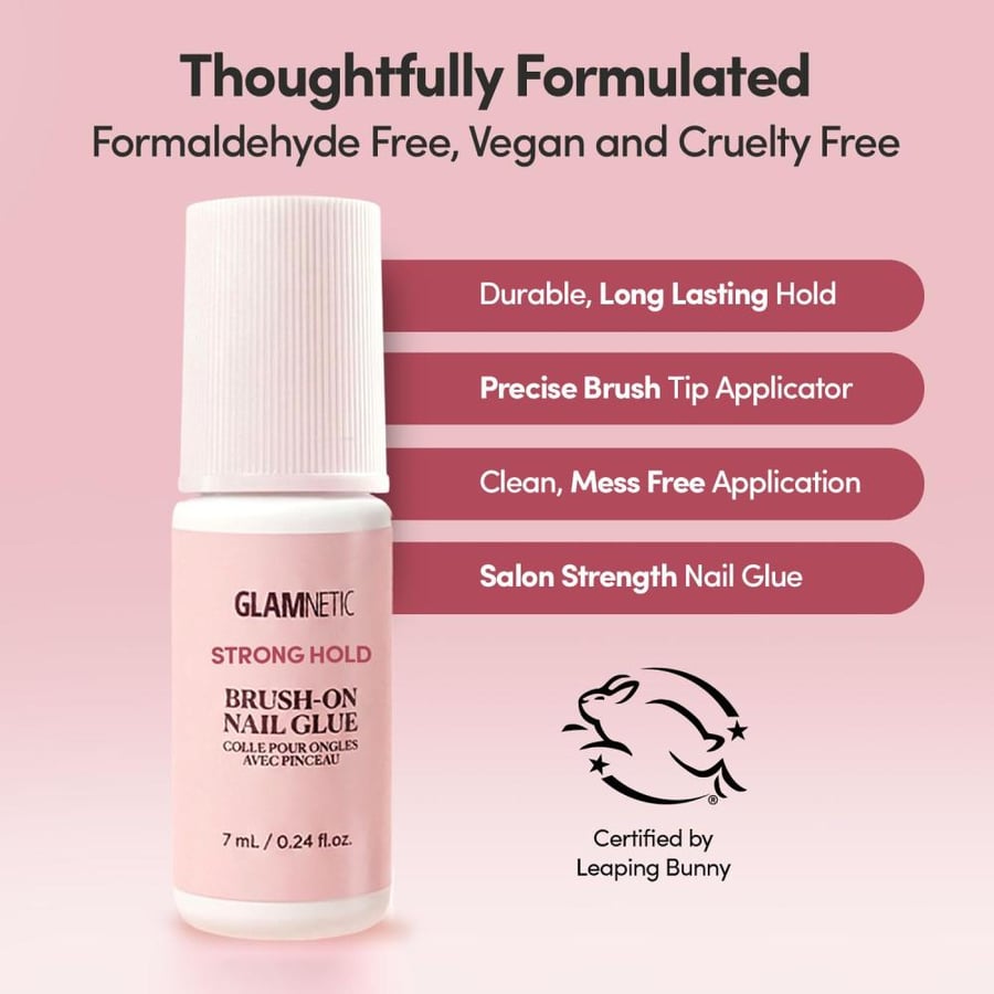 Glamnetic Super Strong Brush On Nail Glue | Brush Tip Applicator, Mess Free, Travel Friendly, Vegan | Durable & Long-Lasting | .24 fl. oz.