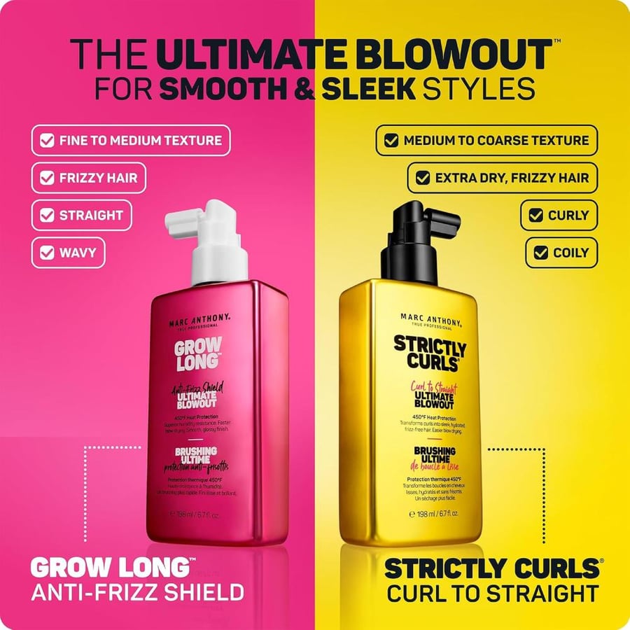 Marc Anthony Anti-Frizz Shield Ultimate Blowout Spray, Grow Long - Smooth, Shiny Hair in High Humidity - Heat Protectant - 6.7 oz