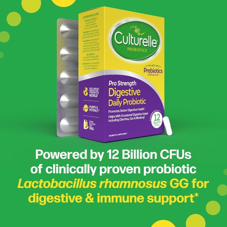Culturelle Pro Strength Daily Probiotic, Digestive Health Capsules, Naturally Sourced Probiotic Strain Proven to Support Digestive and Immune Health, Gluten and Soy Free, 60 Count