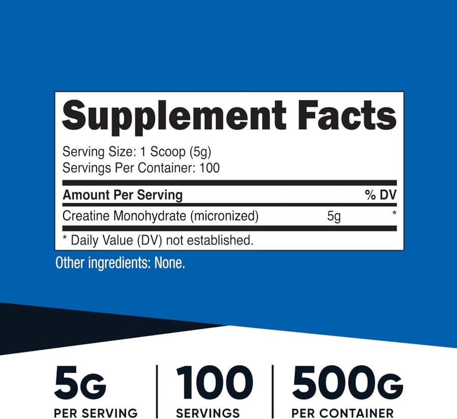 Nutricost Creatine Monohydrate Micronized Powder 500G, 5000mg Per Serv (5g) - Micronized Creatine Monohydrate, 100 Servings