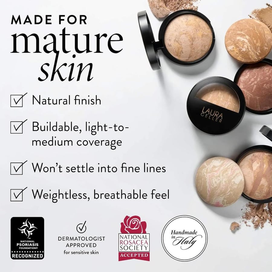 LAURA GELLER NEW YORK Award-Winning Baked Balance-n-Brighten Color Correcting Powder Foundation - Medium - Buildable Light to Medium Coverage - Demi-Matte Natural Finish