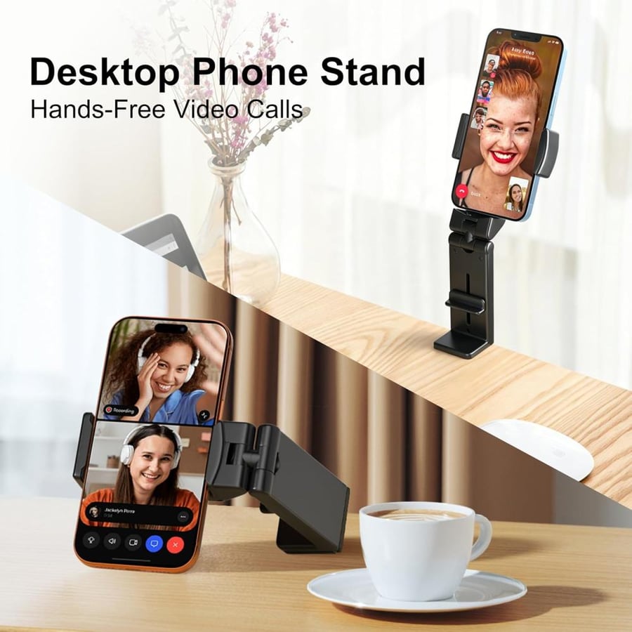 Universal Airplane in Flight Phone Mount. Handsfree Phone Holder for Desk with Multi-Directional Dual 360 Degree Rotation. Pocket Size Travel Essential Accessory for Flying. US Patented and Protected.