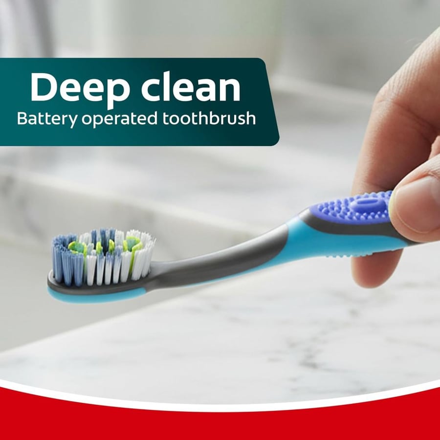 Colgate 360 Sonic Battery Power Electric Toothbrush with Floss-Tip Bristles and Tongue and Cheek Cleaner, Soft - 2 Count