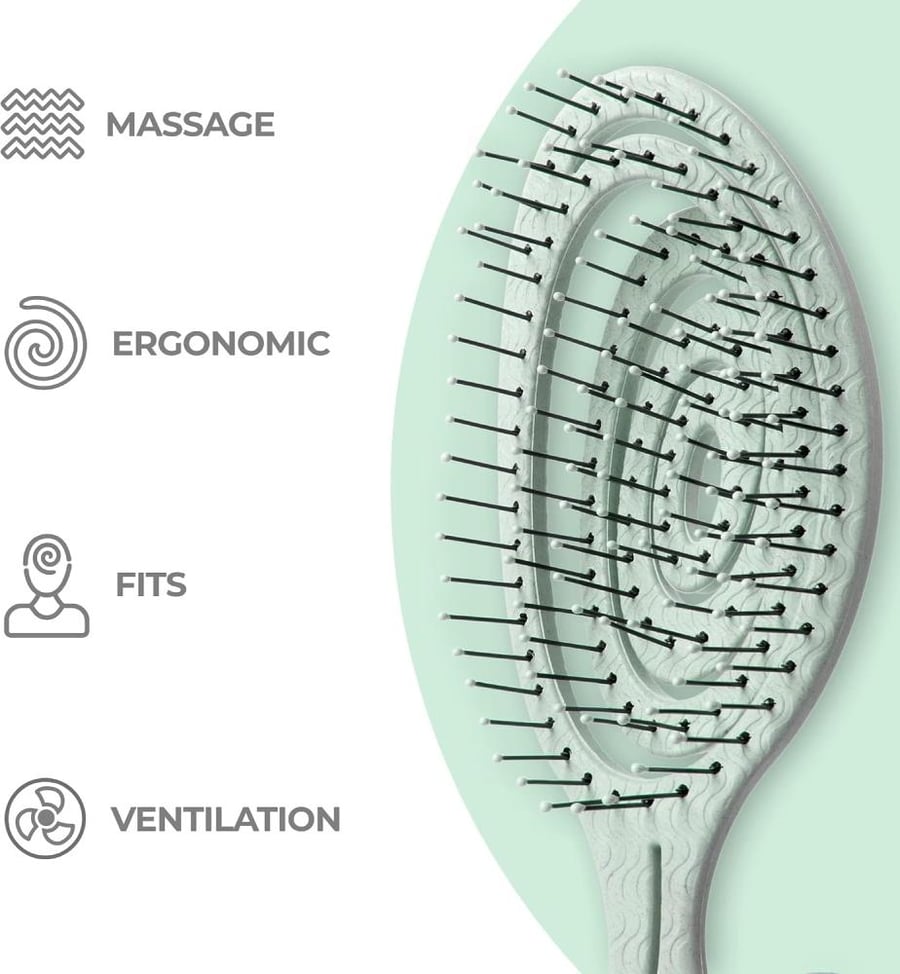 Ninabella Organic Detangle Hair Brush for Women, Men & Children - Does not Pull the Hair - Hair Straightening Brushes for Curly, Straight & Wet Hair - Unique Spiral Hairbrush