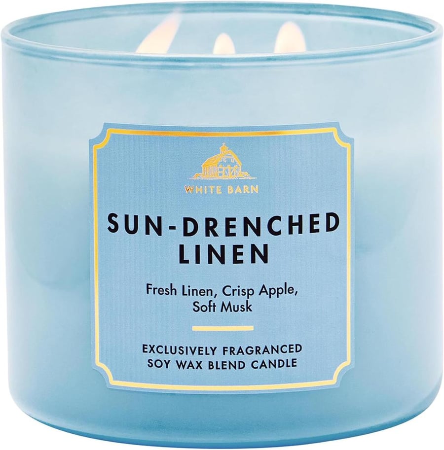 Bath & Body Works, White Barn 3-Wick Candle w/Essential Oils - 14.5 oz - New Core Scents! (Sundrenched Linen)