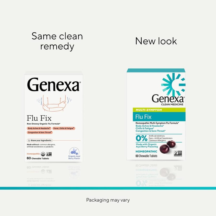 Genexa Flu Fix, Drug Free & Made Clean, 60 Chewable Tablets, Kids & Adults