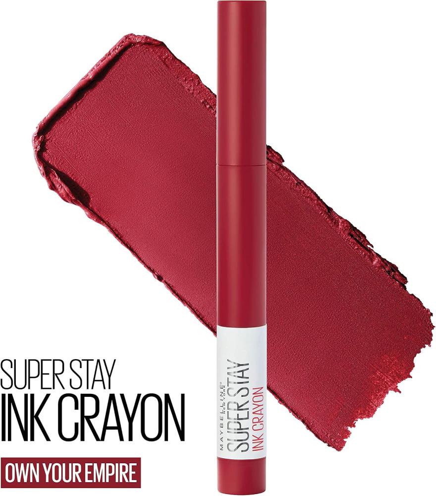 Maybelline Super Stay Ink Crayon Lipstick, Precision Tip Matte Lip Crayon with Built-in Sharpener, Longwear Up To 8Hrs, Own Your Empire, Blue Red, 0.04 oz