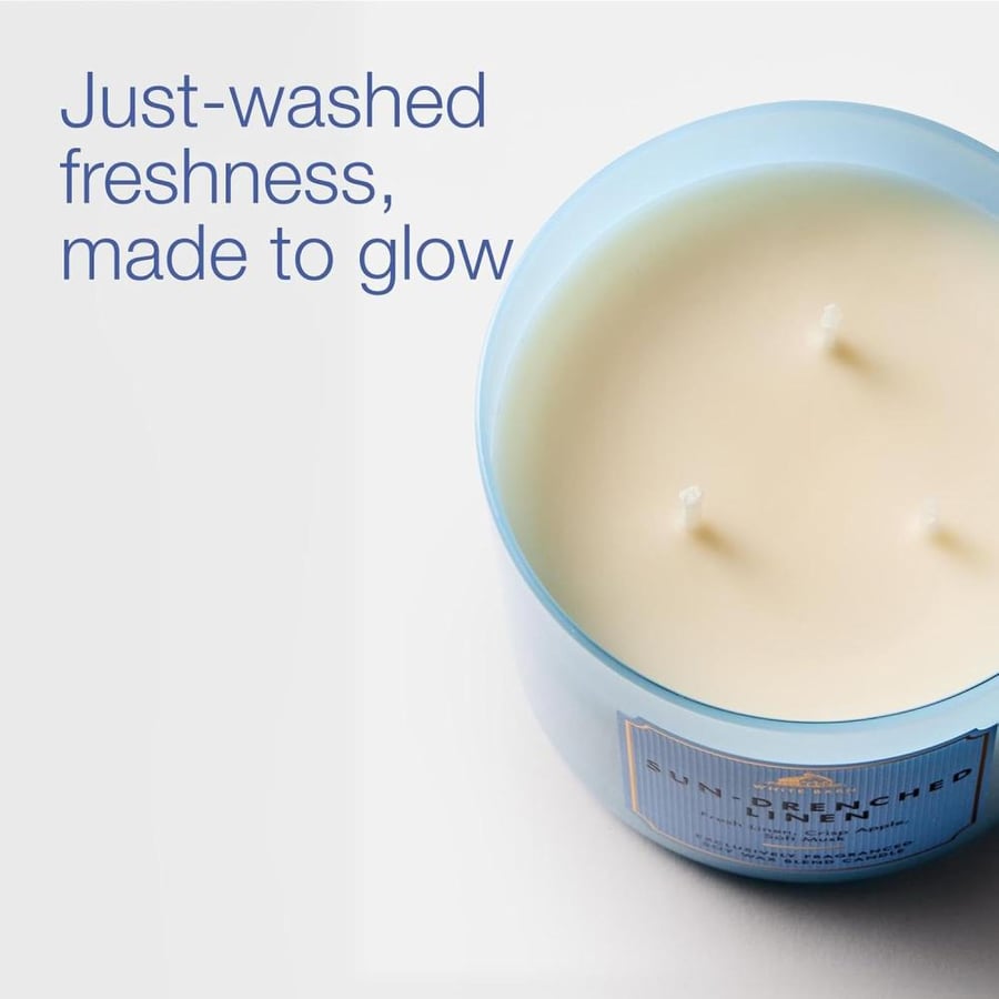 Bath & Body Works, White Barn 3-Wick Candle w/Essential Oils - 14.5 oz - New Core Scents! (Sundrenched Linen)