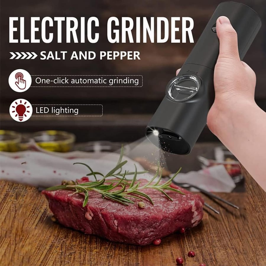 ToolHouse Electric Salt and Pepper Grinder, Automatic Pepper Grinder with LED Light, Battery Powered, One-Handed Operation, Adjustable Coarseness Of Black Pepper/Salt/Spice, Electric Spice Grinder