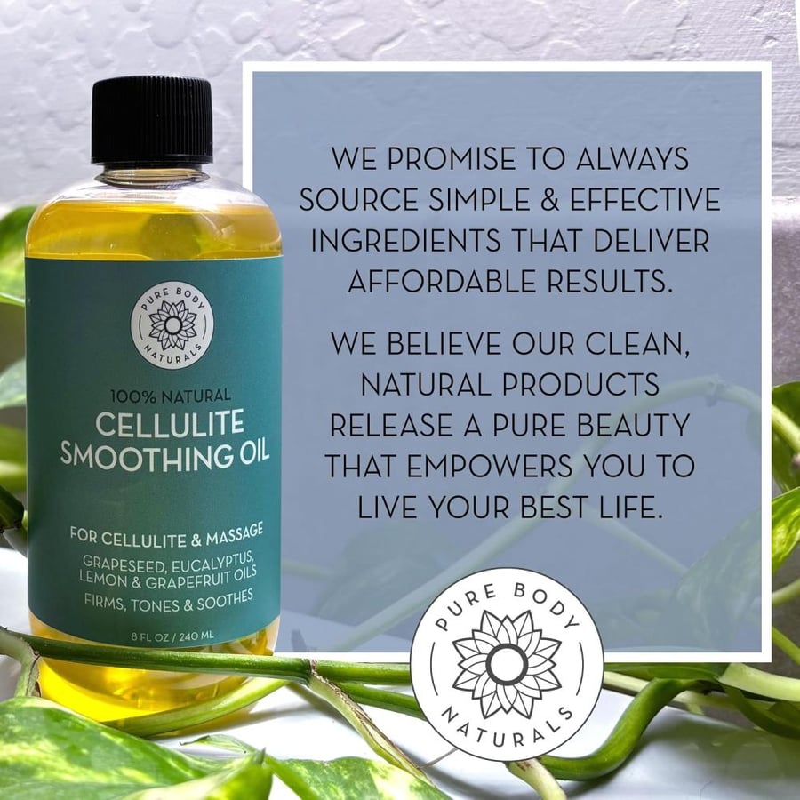 Pure Body Naturals Anti Cellulite Massage Oil, 8 fl oz | 100% Natural Cellulite Remover Oil for Thighs and Butt Firming | Chemical Free Body Oil for Skin Tightening and to Reduce Stretch Marks