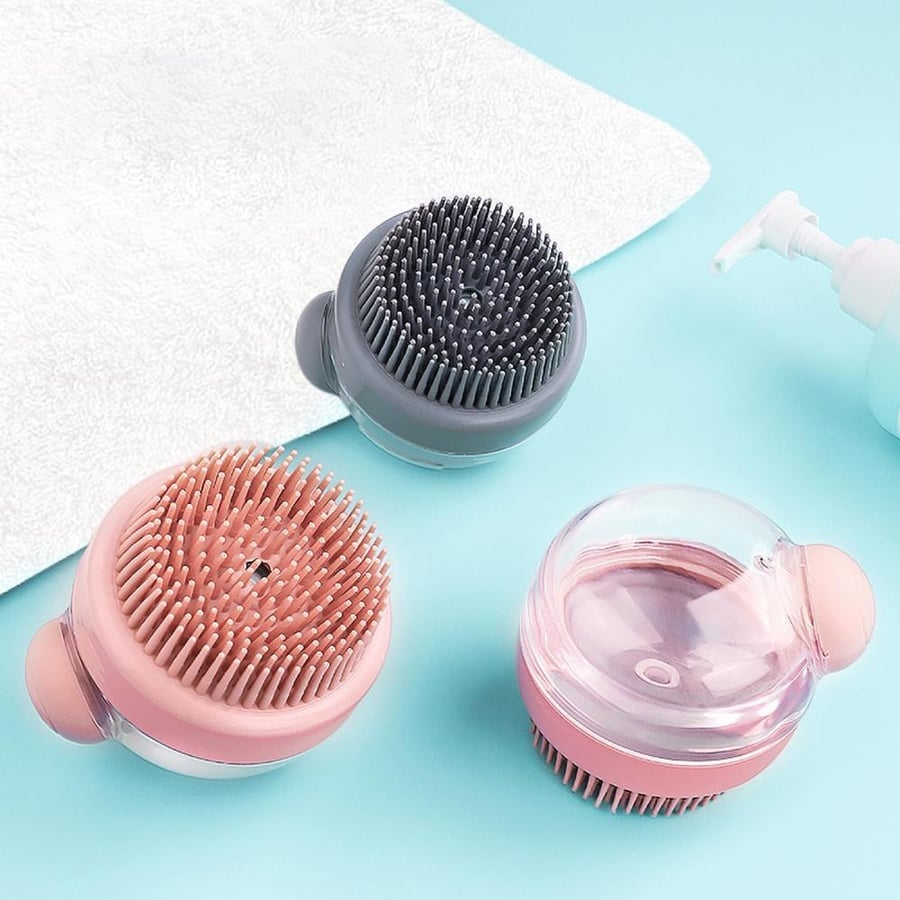 Lonimia Dog Cat Bath Brush Comb 3-in-1 is ideal for bathing, grooming, and relaxing. dog cat brush comes with two packs of soft silicone massage brushes, a shampoo dispenser, and a leak-proof design.