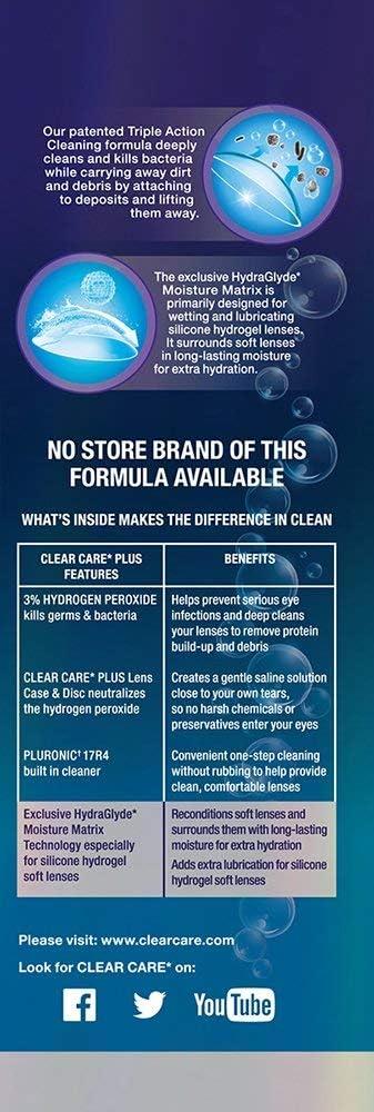 محلول Clear Care Plus لتنظيف العدسات اللاصقة مع علبة العدسات، 12 أونصة، عبوتان