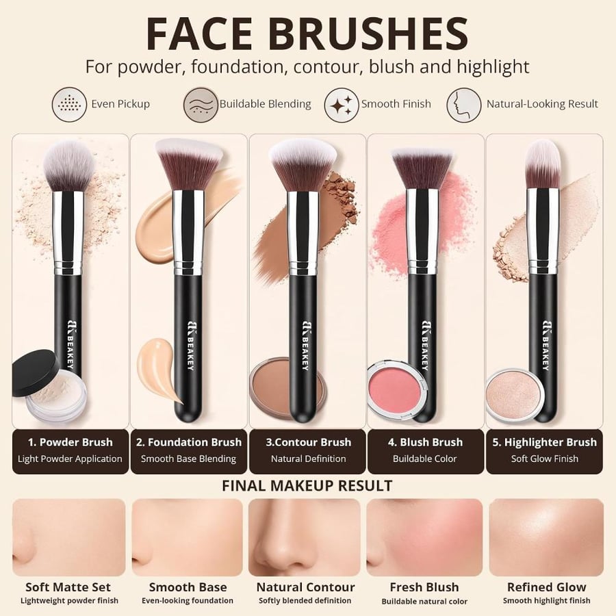 BEAKEY Soft Make up Brushes, Gentle on Skin, Effective Application - 12Pcs Premium Makeup Brush Set, Makeup Brushes, Contour Brushes, with 2Pcs Blender Sponges (Packaging May Vary)