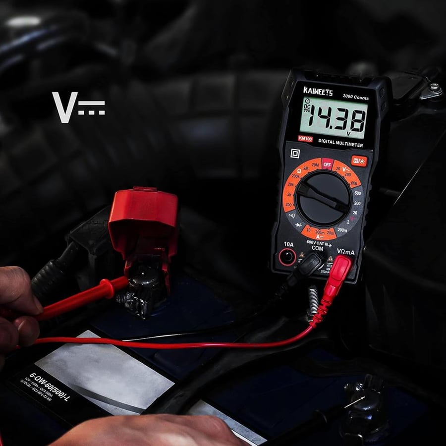 KAIWEETS KM100 Digital Multimeter, AC/DC Voltmeter, 10A DC Current Meter with 2 Fuses, Ohm Volt Amp Test Meter, Continuity/Diode/Voltage Tester for Household Outlet, Automotive Battery Test(with Case)