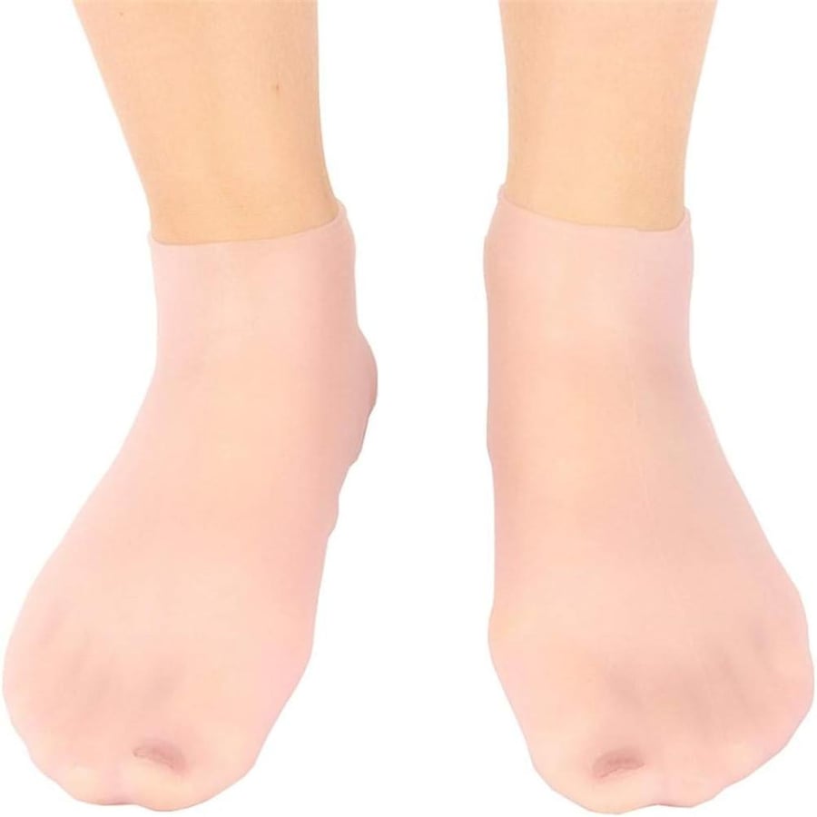 GCL Silicone Full Foot Socks, Gel Moisturizing Socks SEBS Protective Heel Anti-crack Socks Waterproof Beach Socks Helps To Remove Calluses Corns Dry Or Cracked Foot Skin (L(39-41), Skin Color)