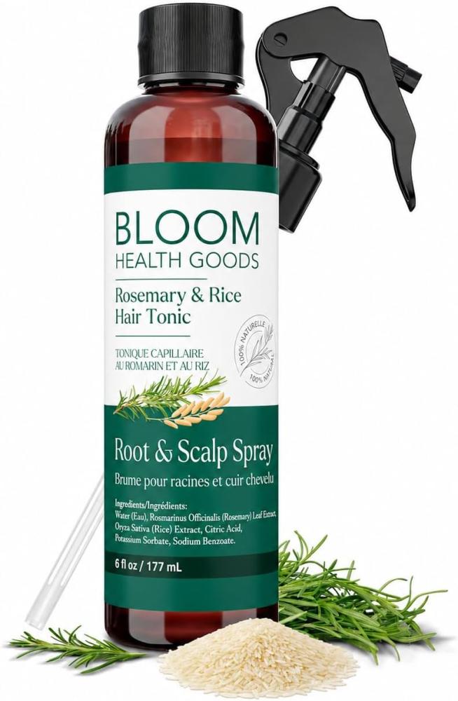 Rosemary & Fermented Rice Water Tonic Growth Spray for Hair Health - Whole Plant Ingredients - 6 Fluid Ounces