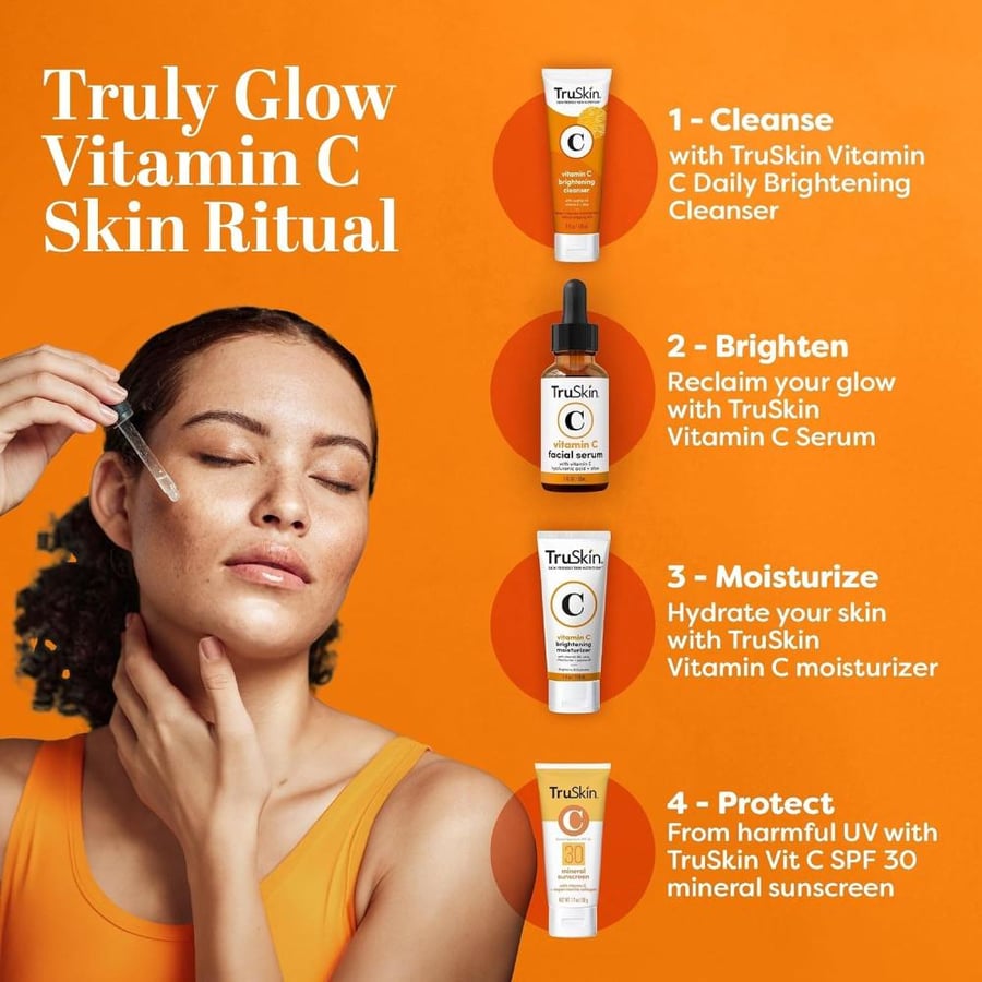TruSkin Vitamin C Face Serum – Anti Aging Facial Serum with Vitamin C, Hyaluronic Acid, Vitamin E & More – Brightening Serum for Dark Spots, Even Skin Tone, Eye Area, Fine Lines & Wrinkles, 2 Fl Oz