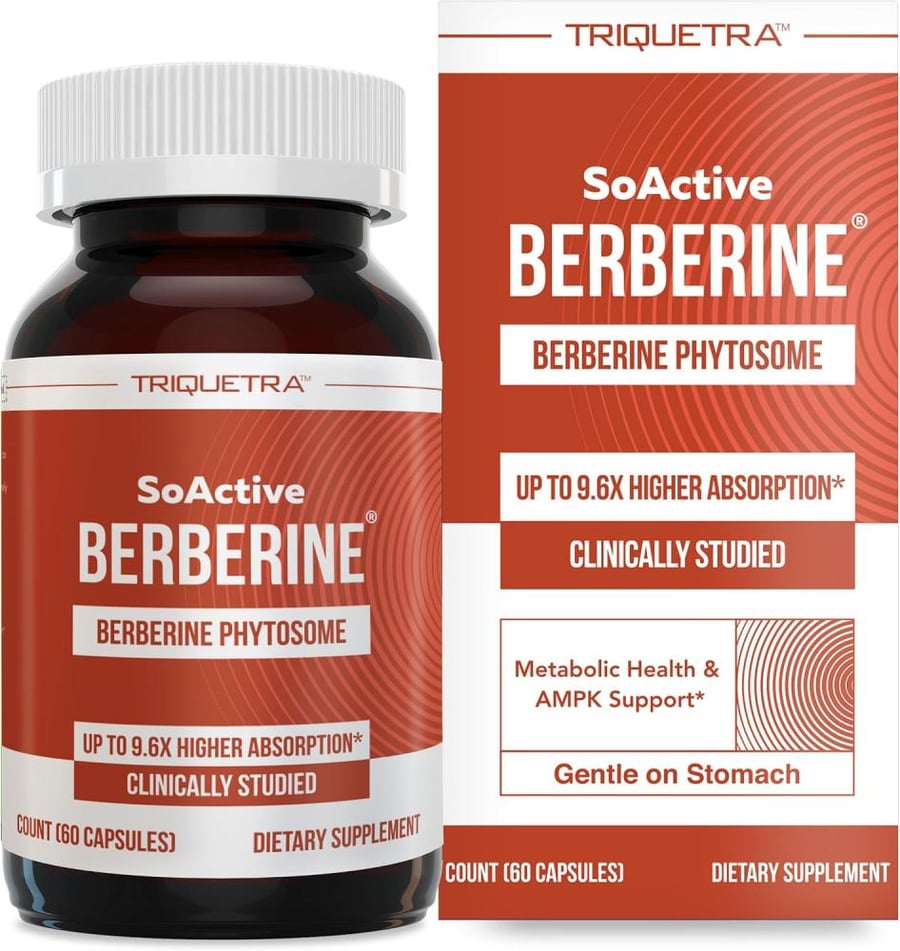 SoActive Berberine 550mg: 9.6X Higher Absorption, Clinically Proven Most Effective Berberine - Optimized Berberine Phytosome | Clinically Validated Dose | Metabolism, AMPK | 60 Servings