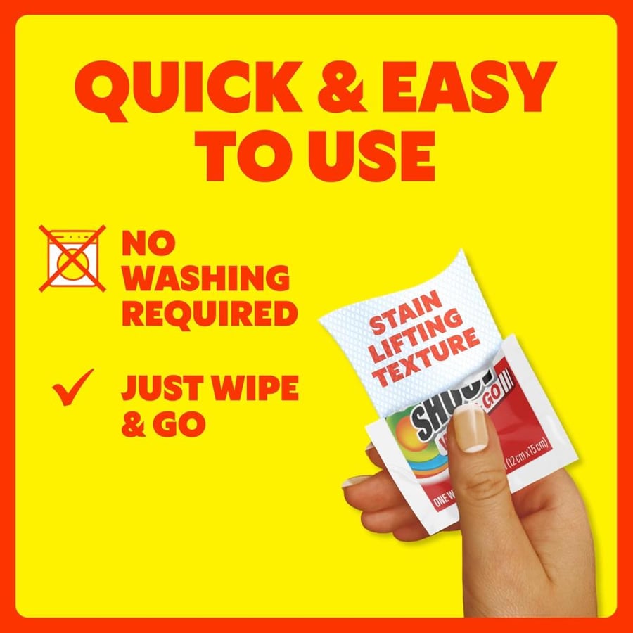 Shout Instant Stain Remover, Laundry Spot Remover for On-The-Go, 12 Wipes Per Carton - Pack of 6 (72 Wipes)