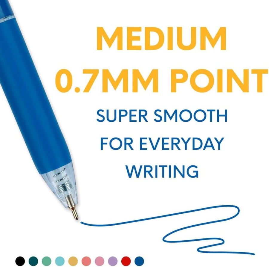 FLEXOFFICE 10 Assorted Ink Color Ballpoint Pens - Medium Point 0.7mm