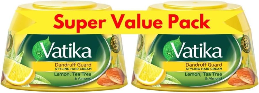 Vatika Naturals Dandruff Guard Styling Hair Cream 2 x140ML Enriched with Lemon, Tea Tree & Almond Extracts Removes Dandruff With Nourishing Vatika Oils Super Value Pack of 2