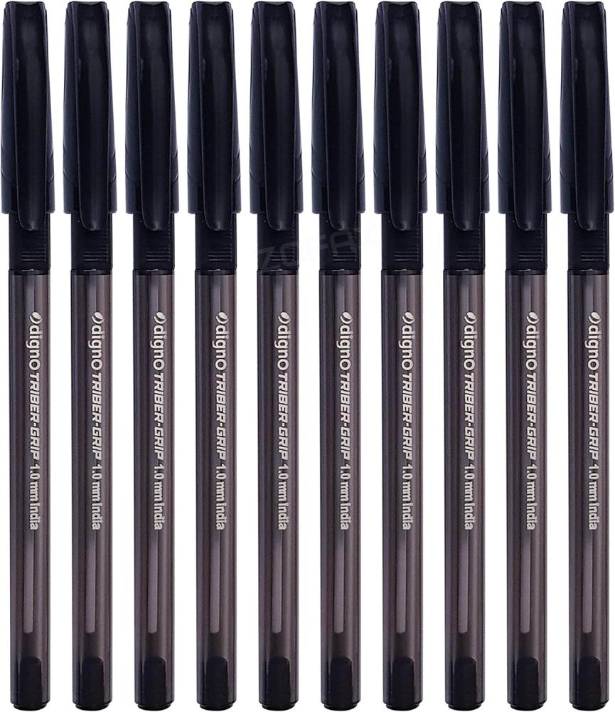 DIGNO TB-ST Ballpoint Pens, BLACK, Medium Point (1.0mm), Pack of 10, Triangular Grip, Everyday Smooth Biro Pens, School Office Home Business Pack