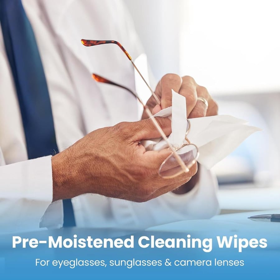 Care Touch Lens Wipes for Eyeglasses - 210 Individually Wrapped Pre-Moistened Wipes, 5x6 Inches - Cleaner for Glasses, Sunglasses, and Screens - Gentle and Portable for On-the-Go Cleaning of Devices
