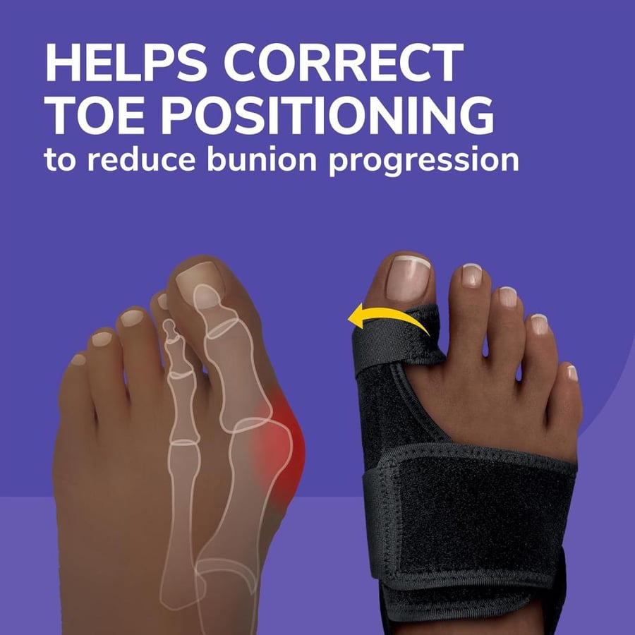 Dr. Scholl's BUNION RELIEF & TOE CORRECTOR // Massaging Gel Bunion Splint & Big Toe Straightener - Bunion Corrector for Women & Men - Bunion Pads for Bunion Relief, 1 support set (left & right)