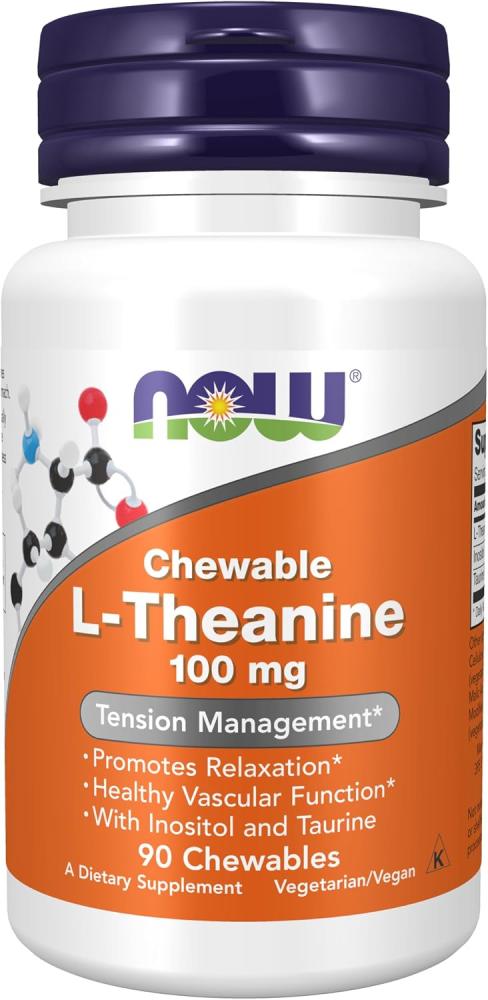 NOW L-Theanine Food Supplements - 100mg, 90 Chewables