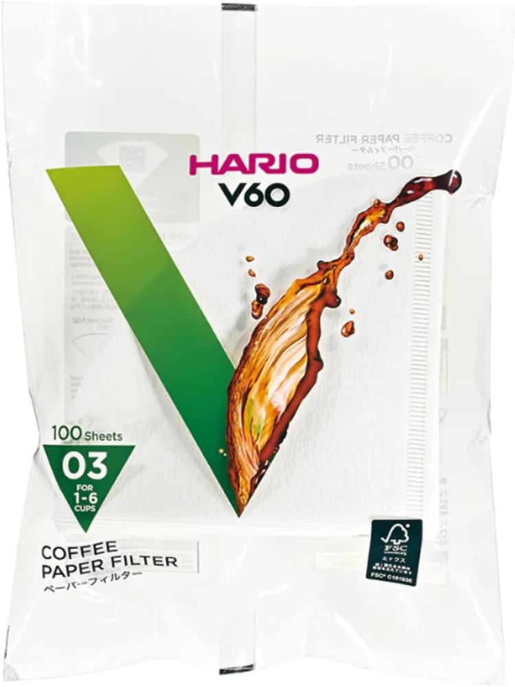 Hario V60 Paper Coffee Filters, Size 03, White, Untabbed