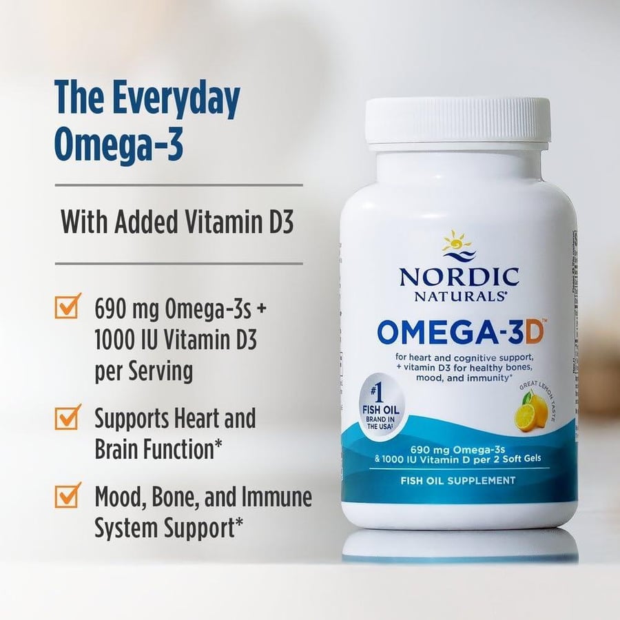 Nordic Naturals, Omega-3D, Lemon, 1000 mg, 60 Soft Gels