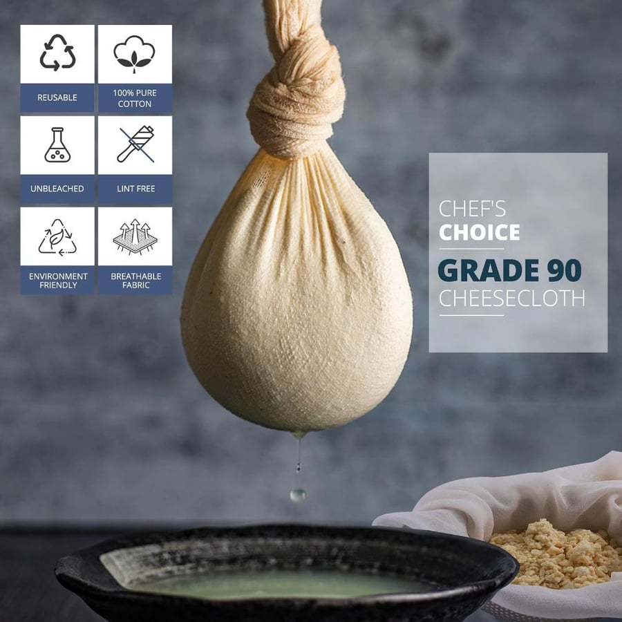 Cheese Cloths, Grade 90 (9 Sq Feet) 100% Pure Cotton Reusable Cheesecloth, Unbleached Ultra Fine Fabric, Cheesecloth for Straining, Premium Butter Muslin Cloth for Straining - 1 Sq Yard
