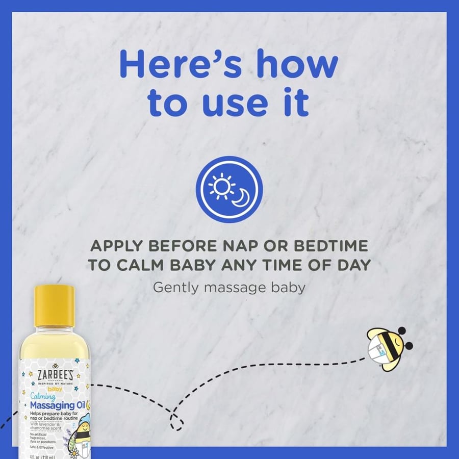 Zarbee's Baby Massage Oil, Calming and Soothing with Lavender and Chamomile to help Sleep, 4oz Bottle